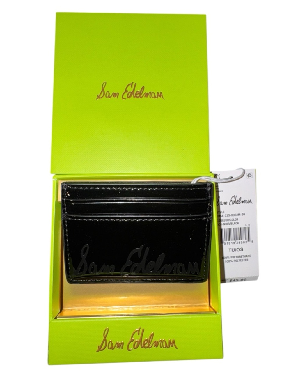 Sam Edelman Black Patent Card Holder with Logo Script